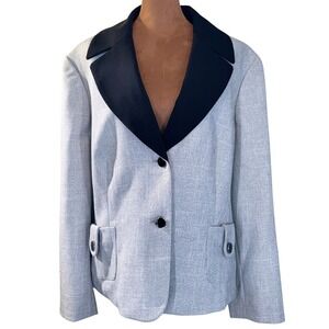 Le Suit Woman Blazer Women's 18W Gray Tweed Black Contrast Collar Career NWOT